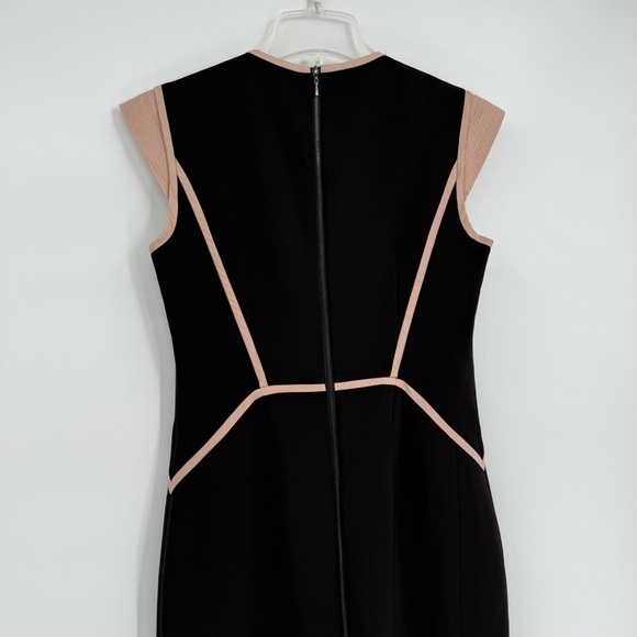 Rebecca Taylor black sheath dress Pink trim size 6 Cap Sleeves Lined Back Zip - Picture 9 of 10